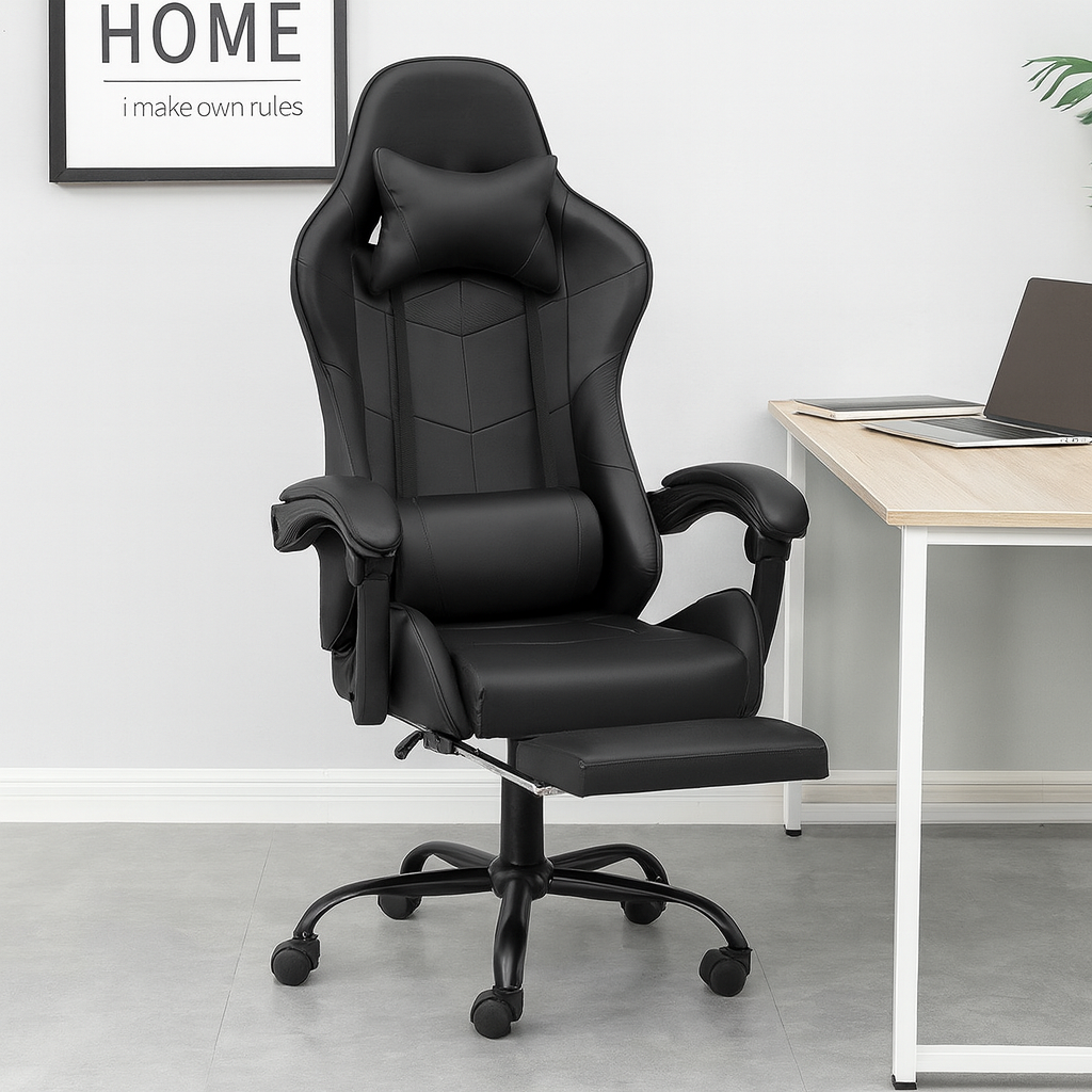 Artiss 6 Point Massage Gaming Office Chair Footrest Black