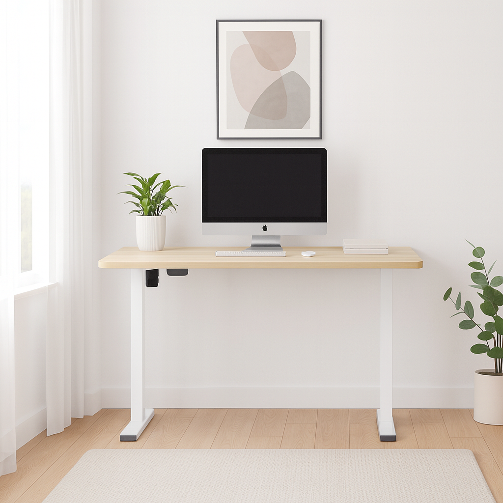 Motorised Adjustable Desk – Ergonomic Design - Oak & White