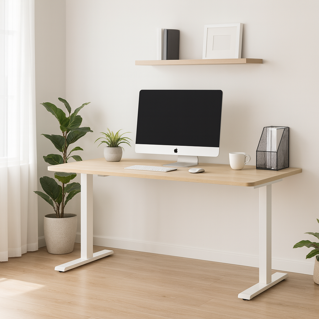 Motorised Adjustable Desk – Ergonomic Design - Oak & White