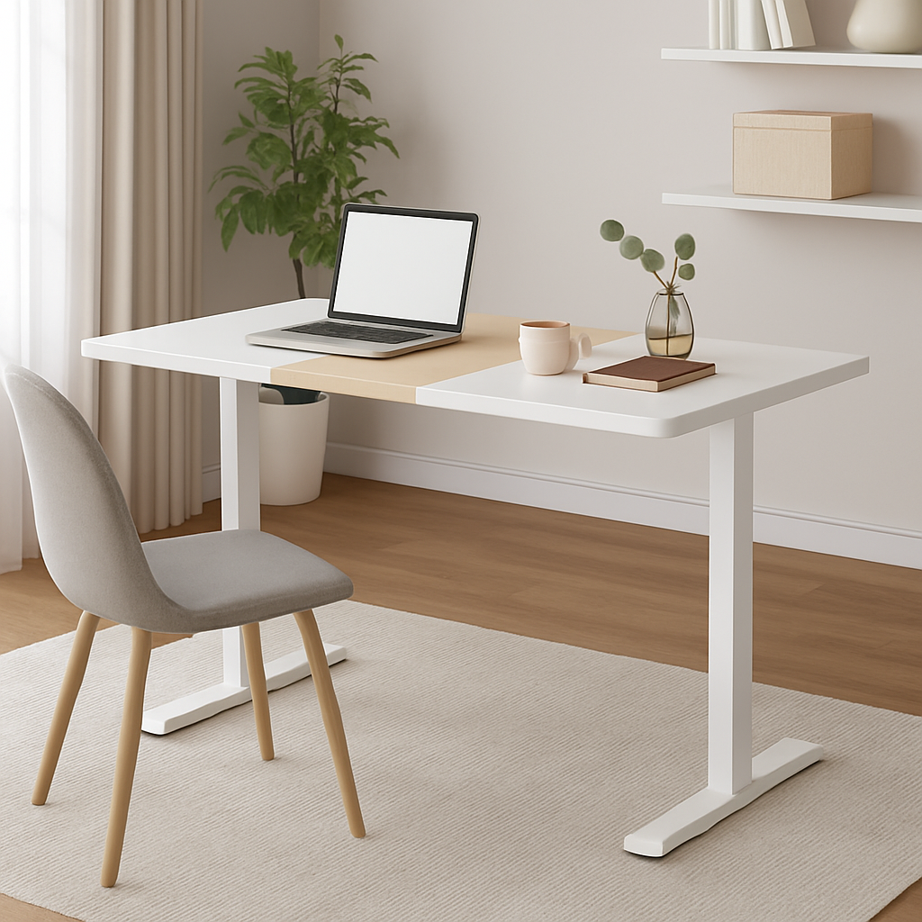 Motorised Adjustable Desk – Ergonomic Design - Pine & White