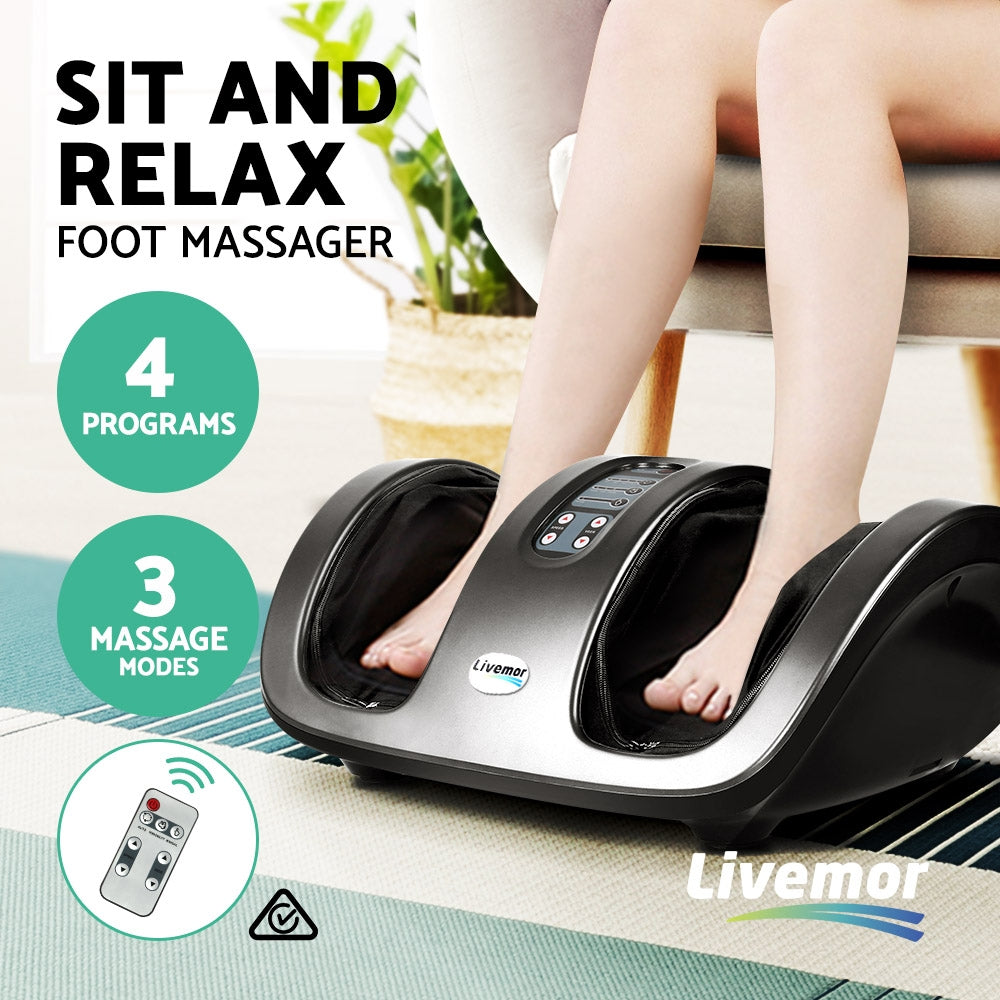 Deep Kneading & Air Pressure Foot Massager – Silver & Black