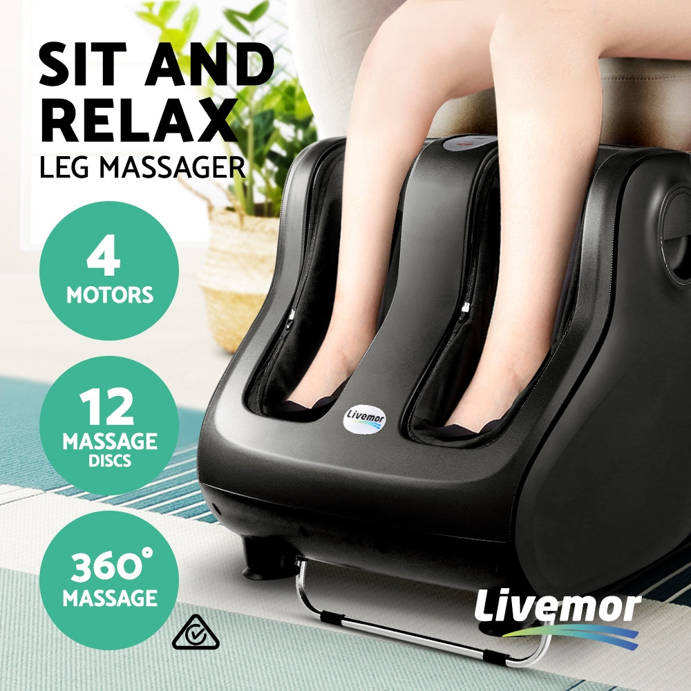 Livemor Foot Massager Shiatsu Massagers Electric Roller Calf Leg Kneading - Black