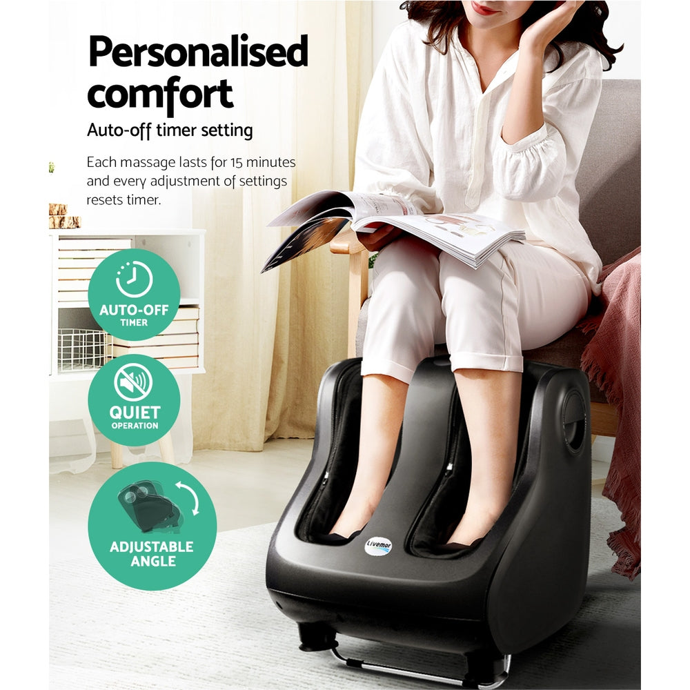 Livemor Foot Massager Shiatsu Massagers Electric Roller Calf Leg Kneading - Black