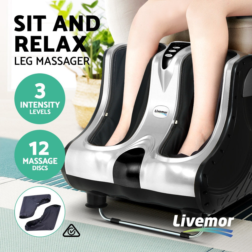 Deep Kneading Foot, Calf & Leg Massager – Silver & Black