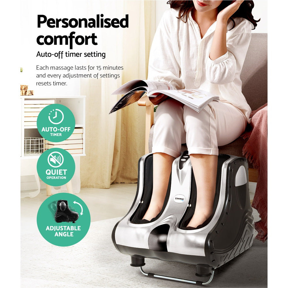Deep Kneading Foot, Calf & Leg Massager – Silver & Black