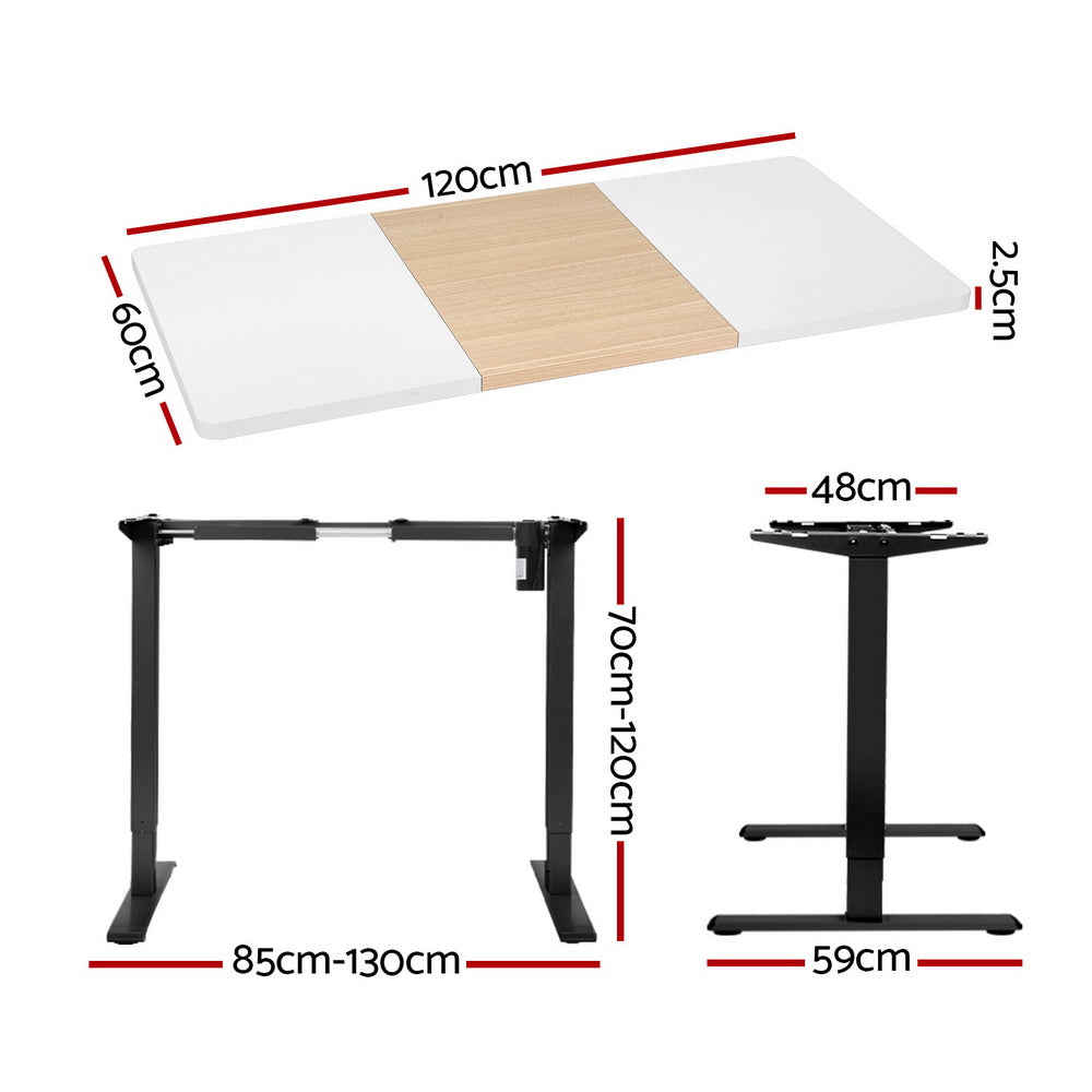 Motorised Adjustable Desk – Ergonomic Design - Black, Pine & White