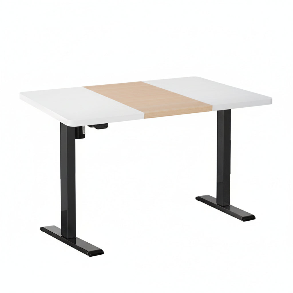 Motorised Adjustable Desk – Ergonomic Design - Black, Pine & White