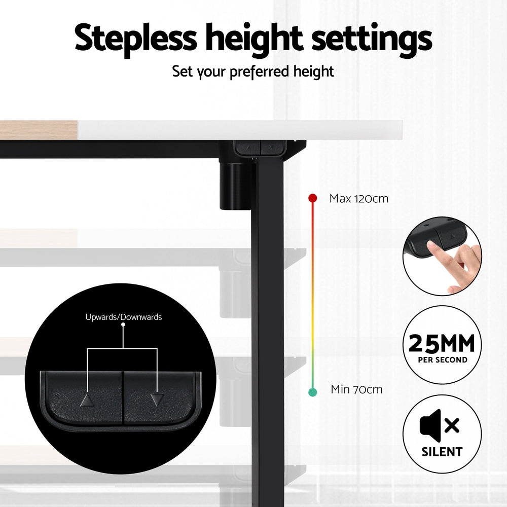 Motorised Adjustable Desk – Ergonomic Design - Black, Pine & White