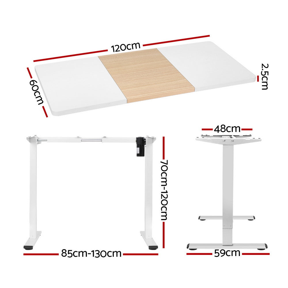 Motorised Adjustable Desk – Ergonomic Design - Pine & White