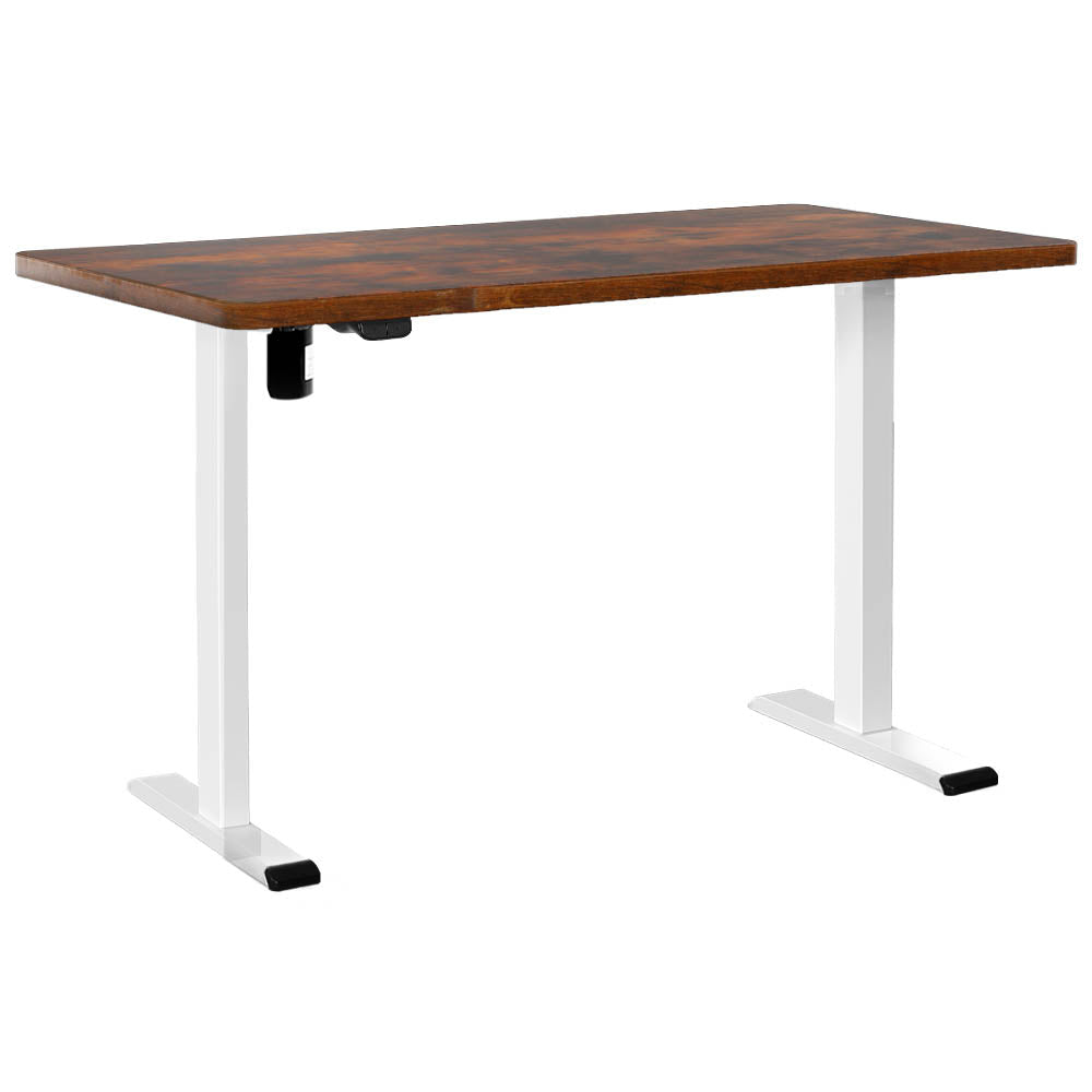 Motorised Adjustable Desk – Ergonomic Design - Rustic Brown & White
