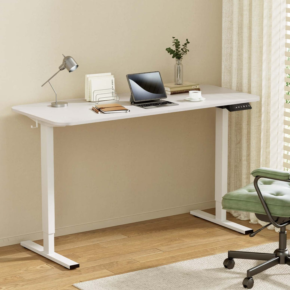 Motorised Adjustable Desk – Ergonomic Design - White/Oak & White