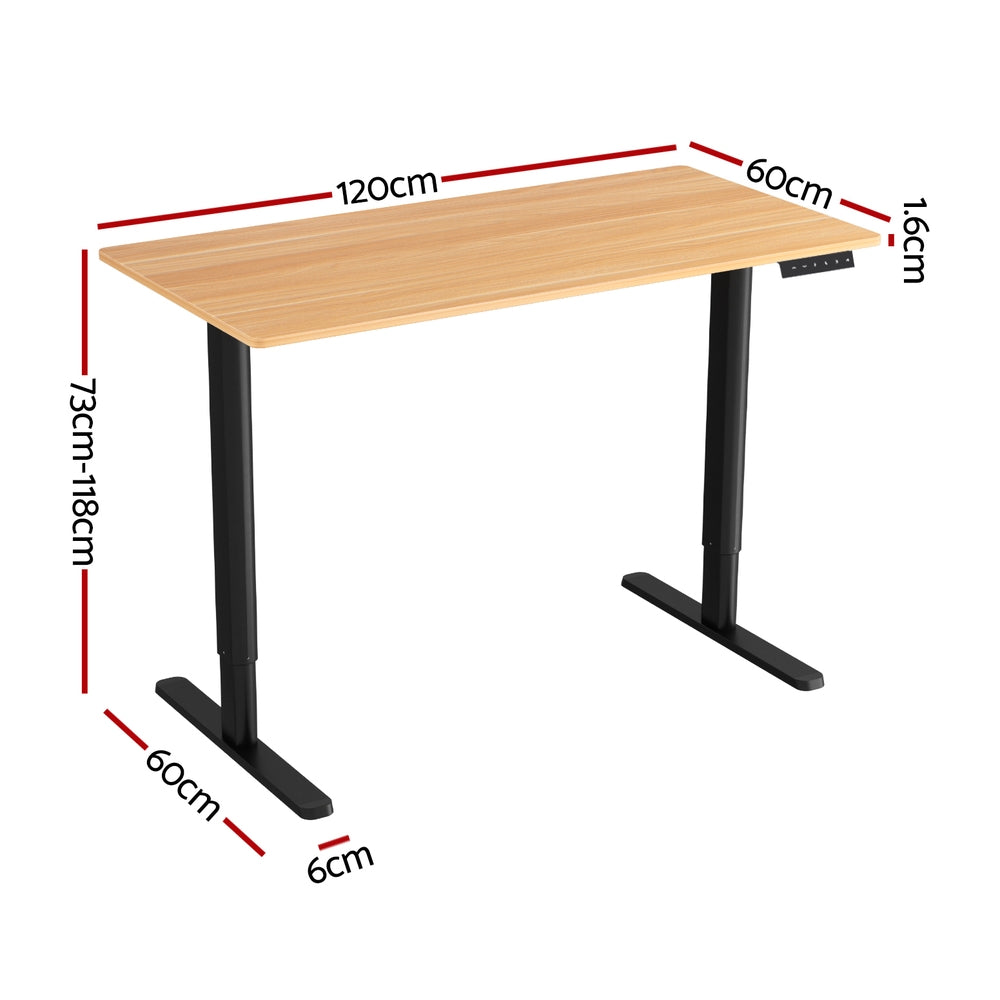 Motorised Adjustable Desk – Ergonomic Design - Natural Wood & Black