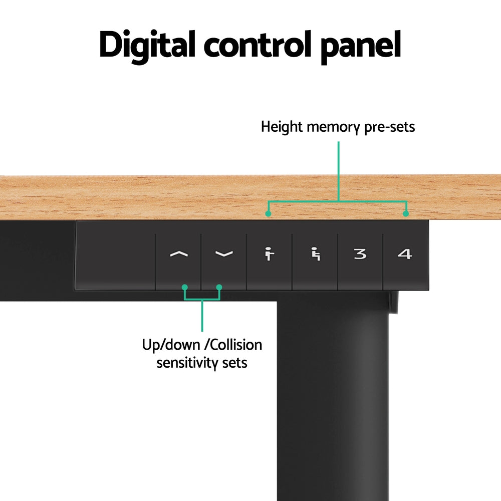 Motorised Adjustable Desk – Ergonomic Design - Natural Wood & Black