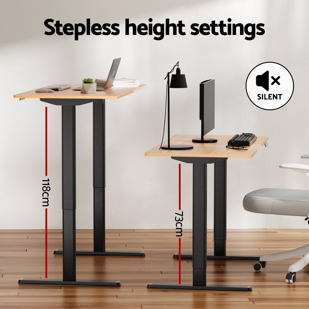Motorised Adjustable Desk – Ergonomic Design - Natural Wood & Black