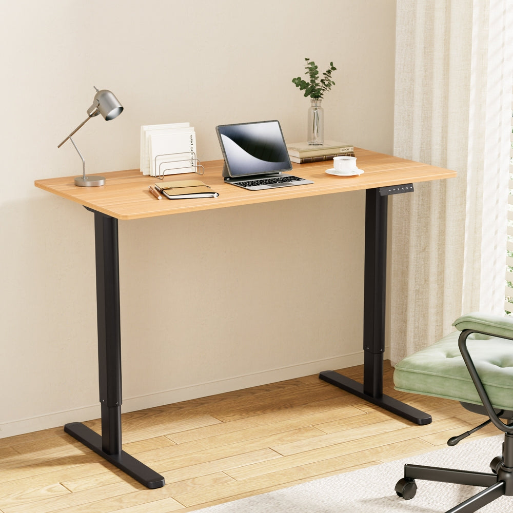 Motorised Adjustable Desk – Ergonomic Design - Natural Wood & Black