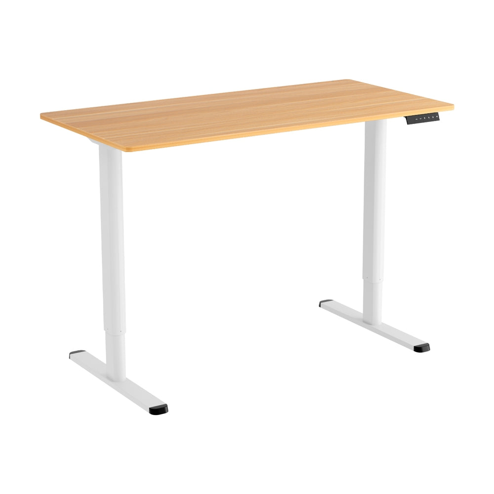 Motorised Adjustable Desk – Ergonomic Design - Natural Wood & White