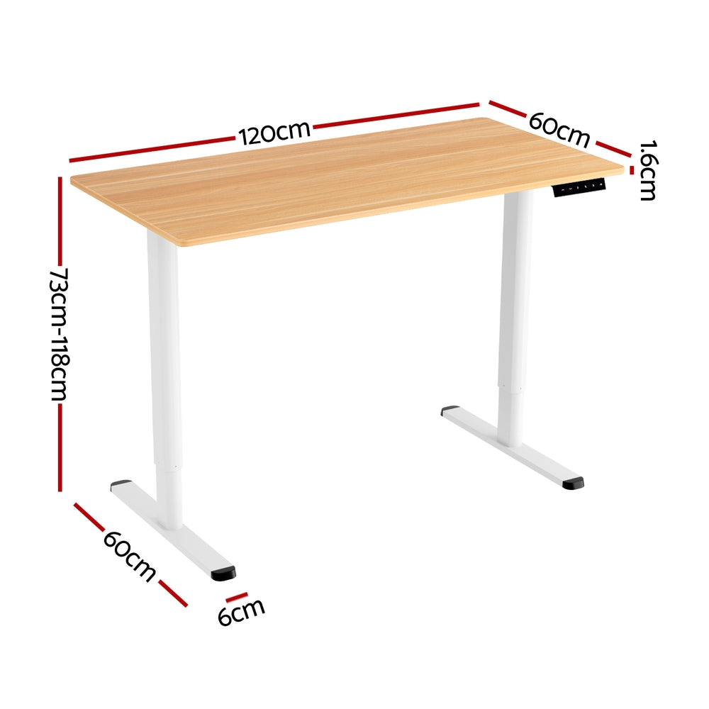 Motorised Adjustable Desk – Ergonomic Design - Natural Wood & White