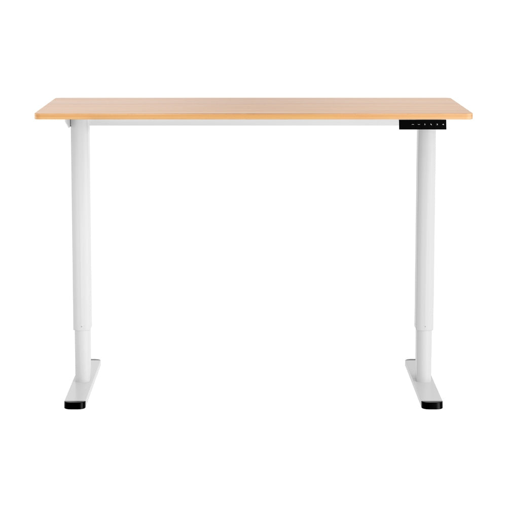 Motorised Adjustable Desk – Ergonomic Design - Natural Wood & White