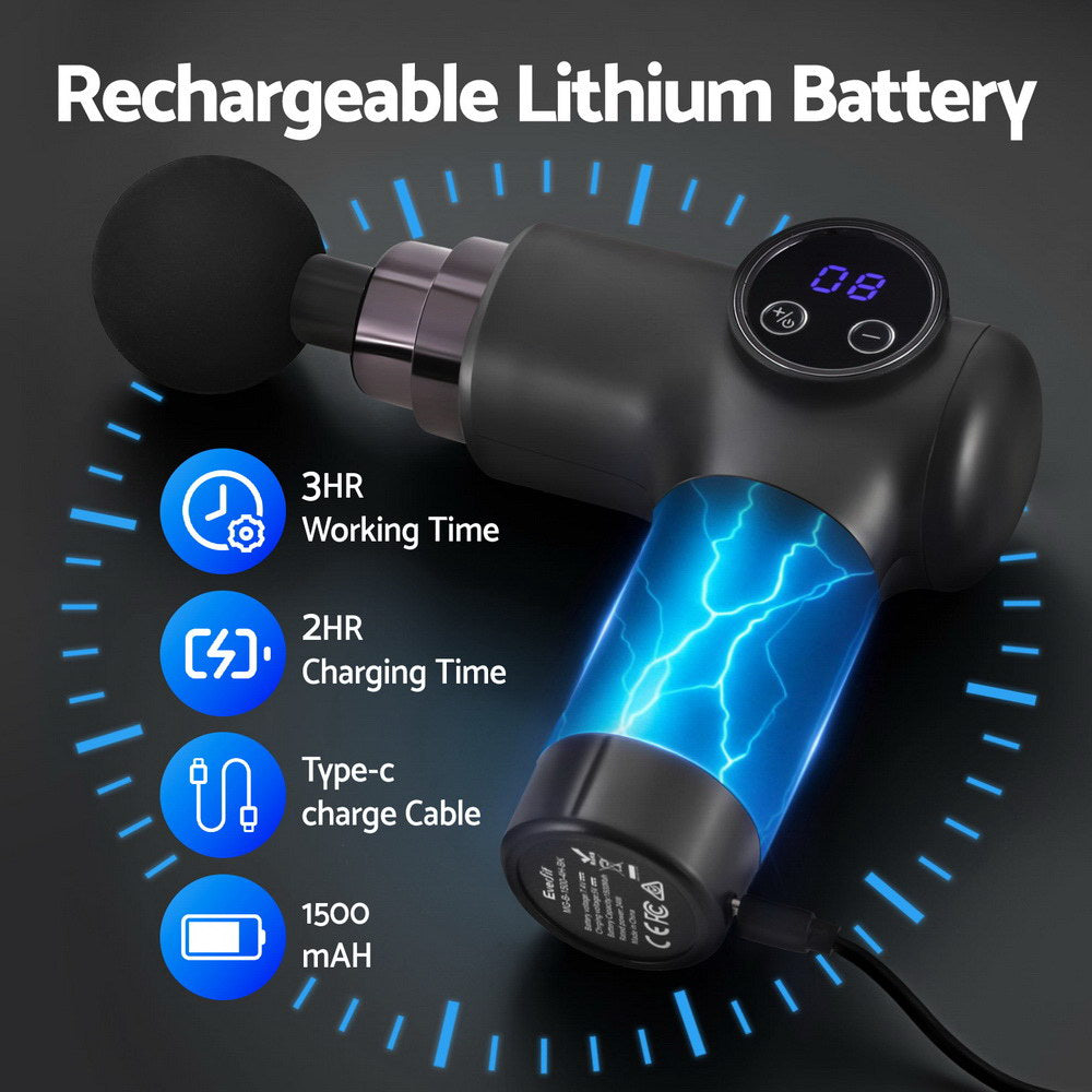 Everfit 8-Speed Massage Gun with 4 Attachments - Black