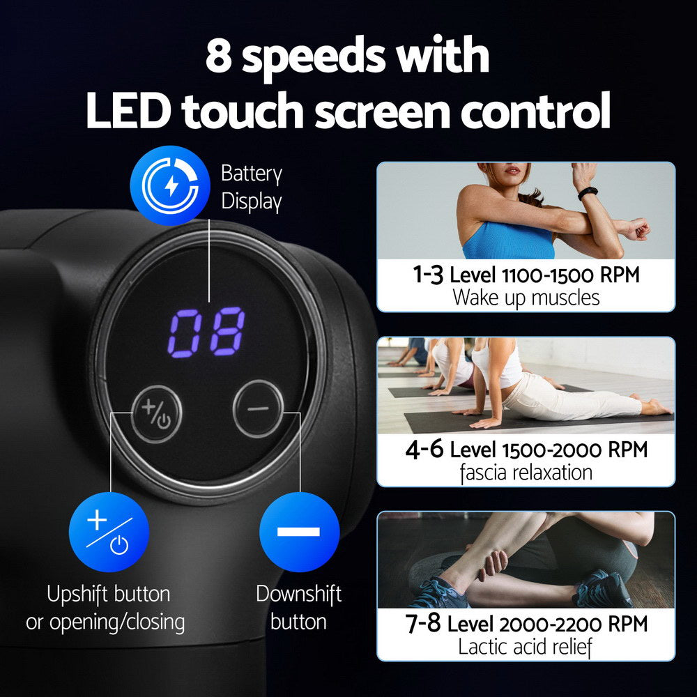 Everfit 8-Speed Massage Gun with 4 Attachments - Black