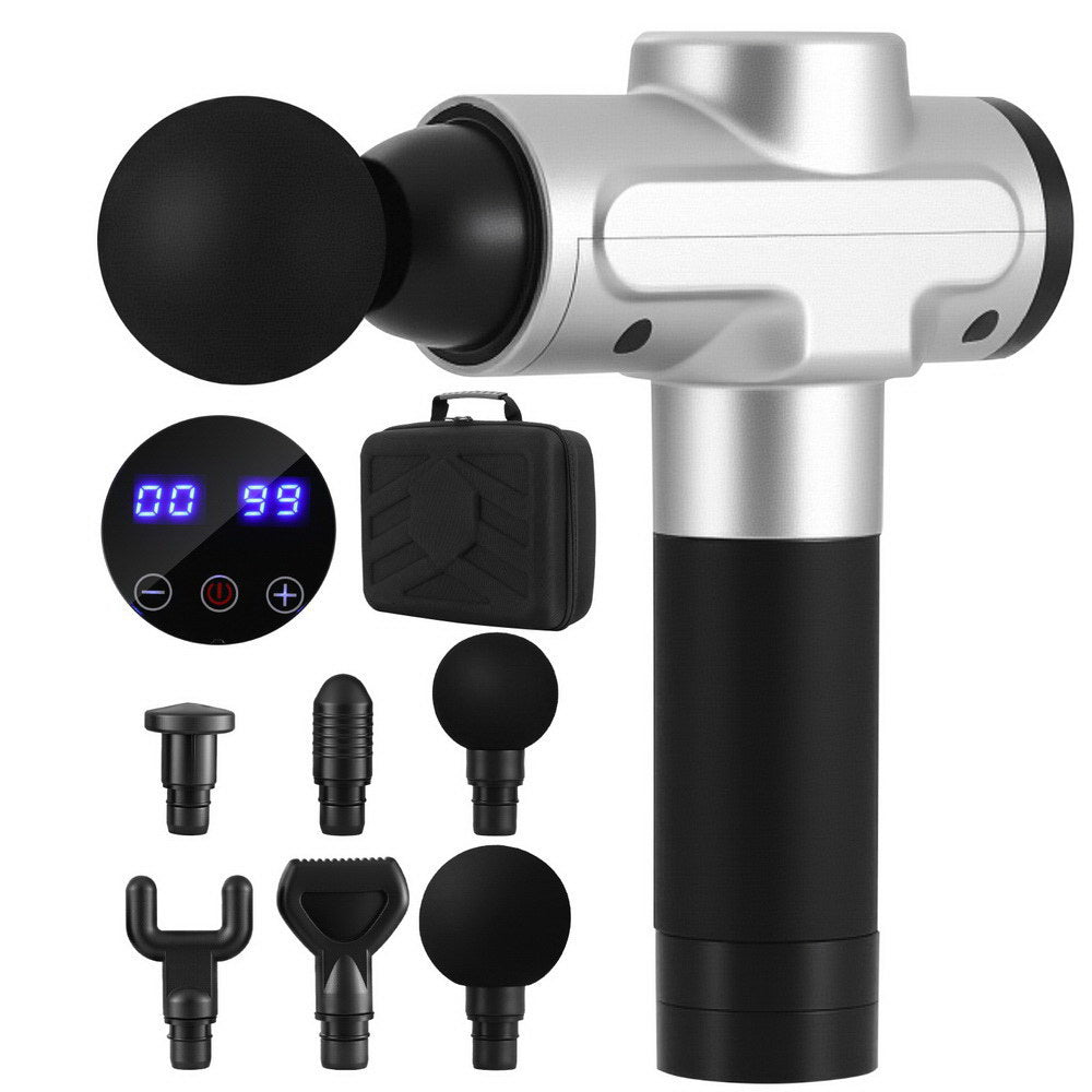 Everfit 30-Speed Rechargeable Massage Gun with 6 Attachments - Silver & Black