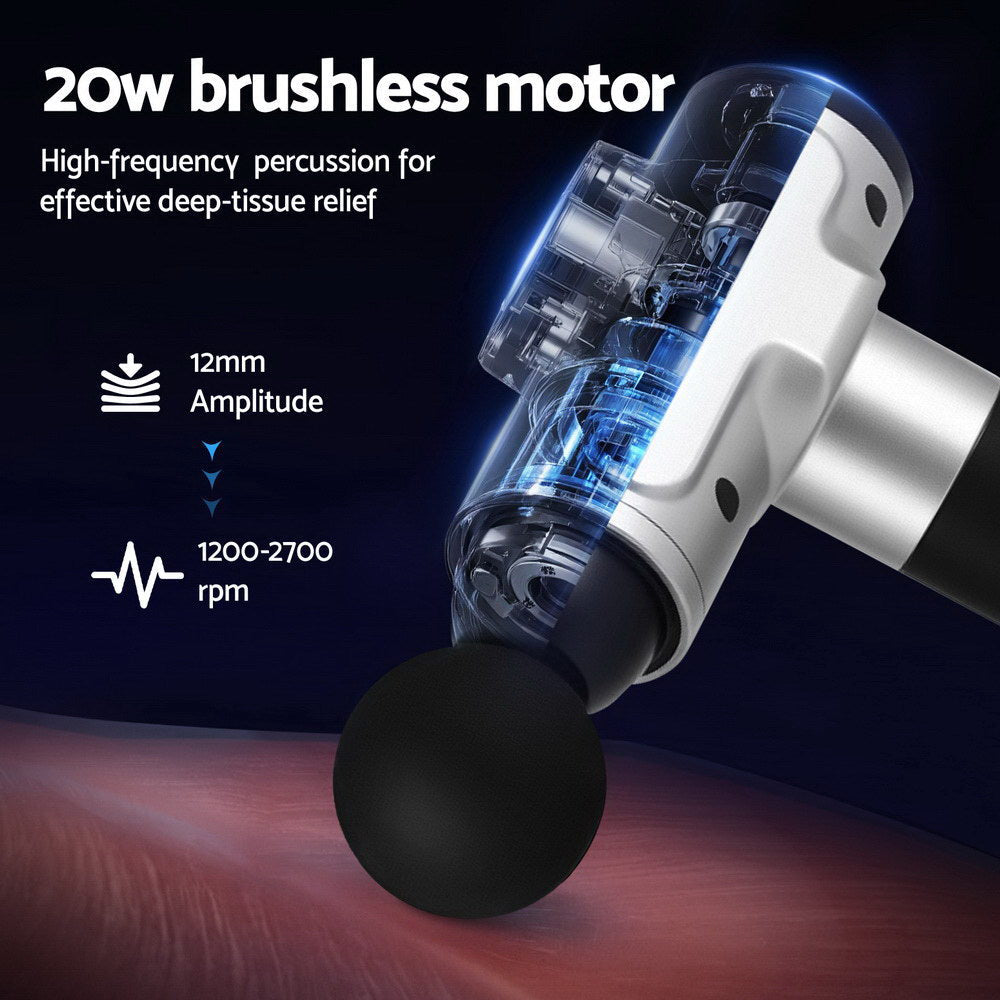 Everfit 30-Speed Rechargeable Massage Gun with 6 Attachments - Silver & Black