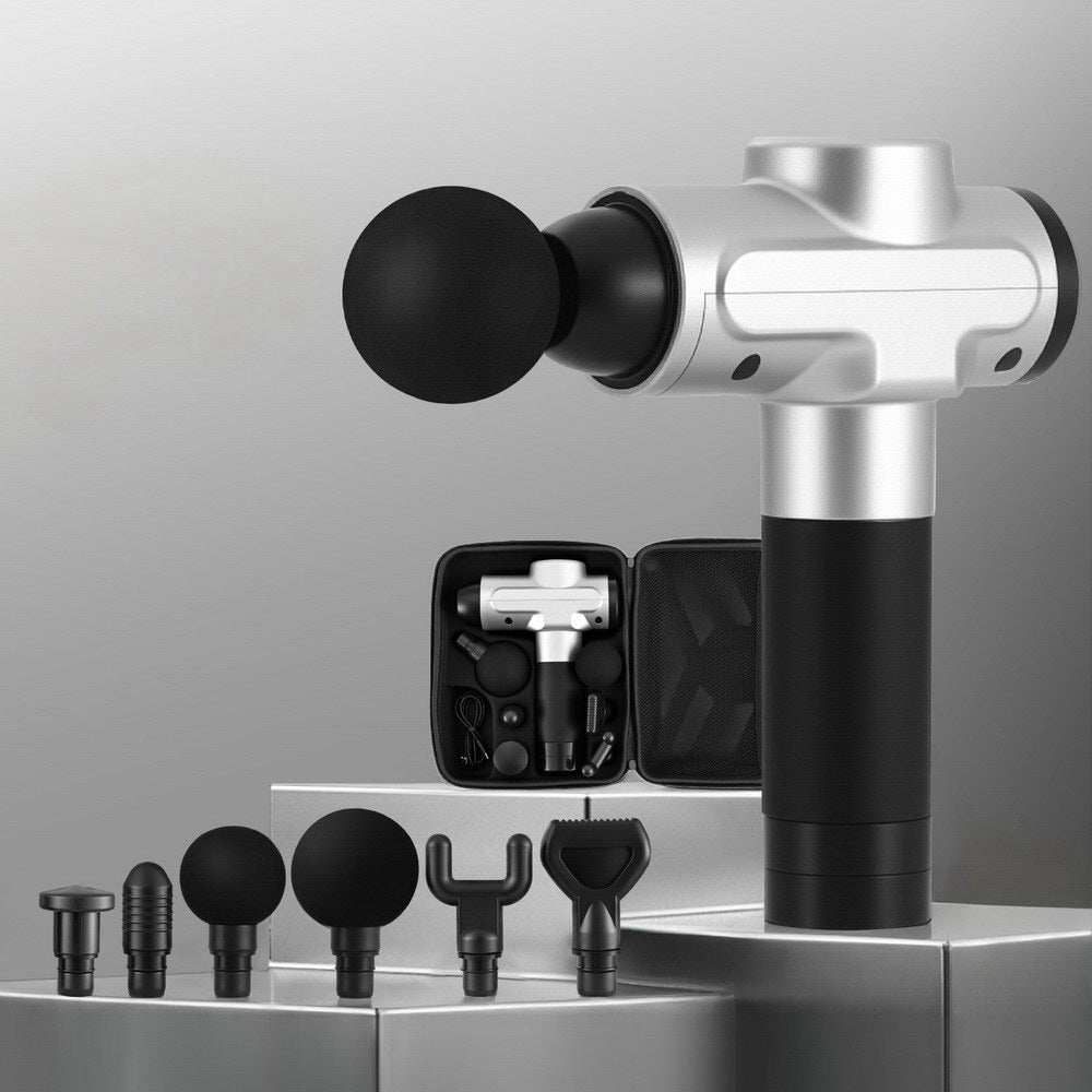 Everfit 30-Speed Rechargeable Massage Gun with 6 Attachments - Silver & Black