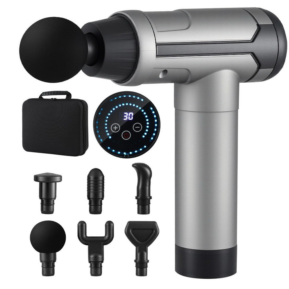 Everfit 30-Speed Rechargeable Massage Gun with 6 Heads - Silver & Black