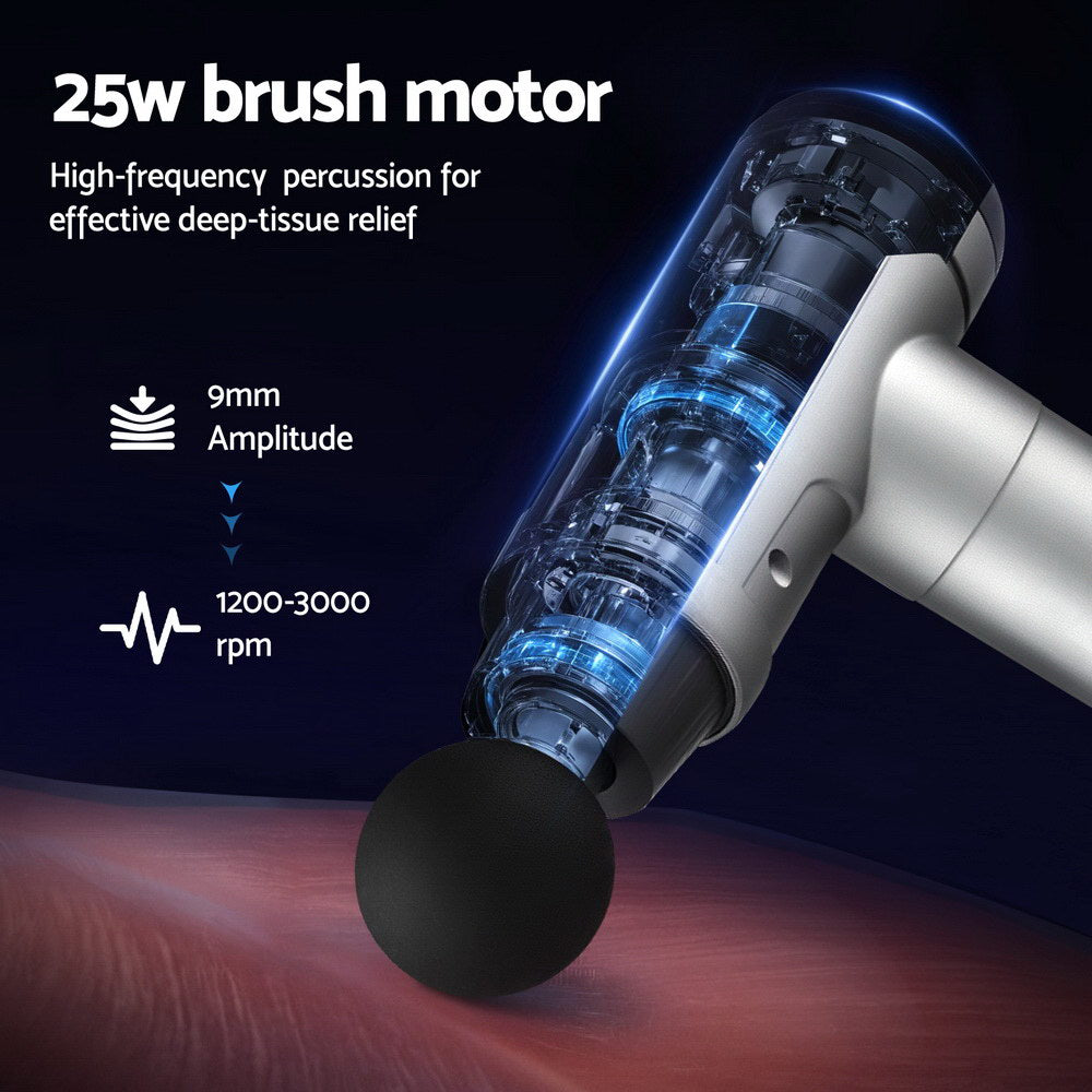 Everfit 30-Speed Rechargeable Massage Gun with 6 Heads - Silver & Black