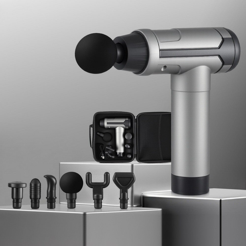 Everfit 30-Speed Rechargeable Massage Gun with 6 Heads - Silver & Black