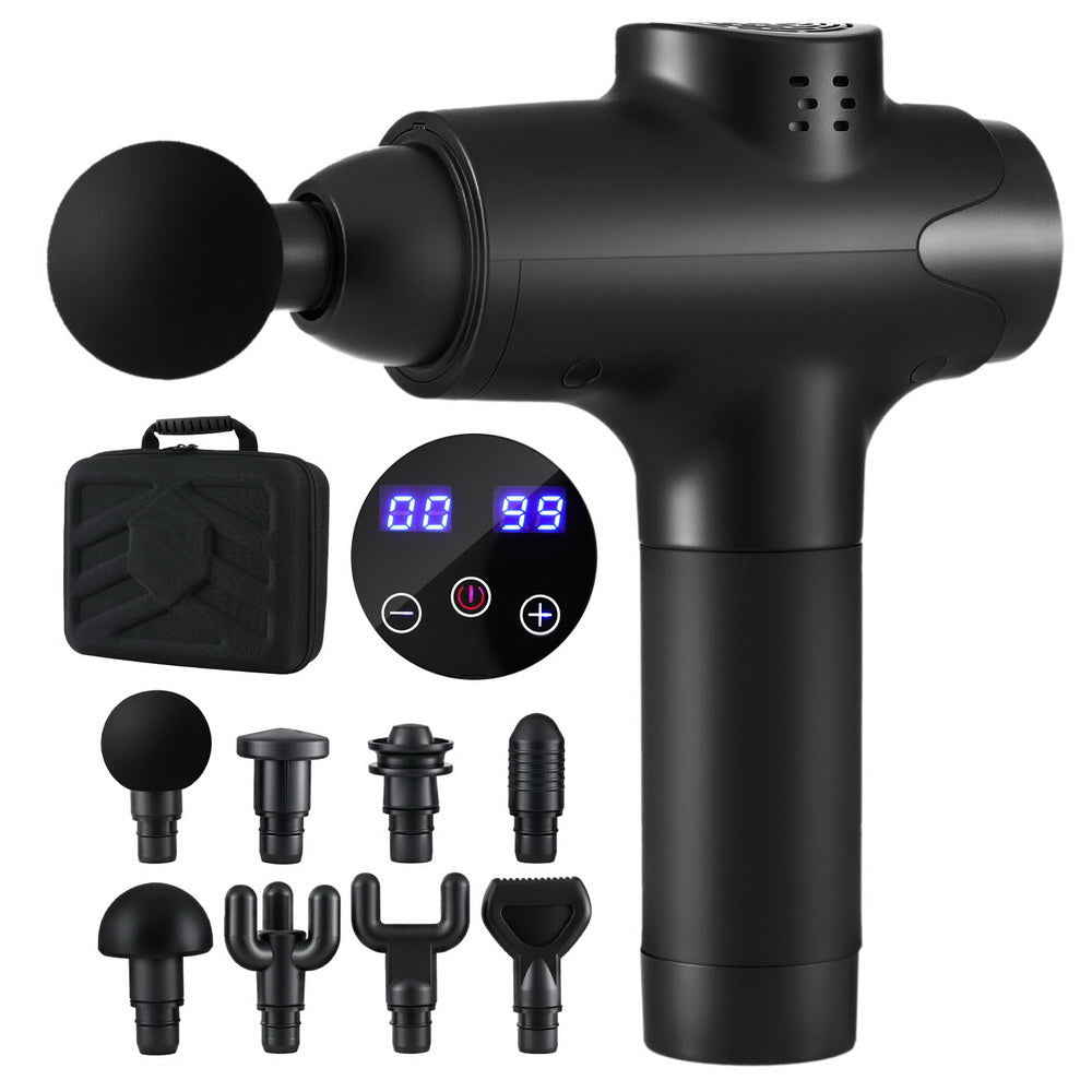 Everfit 30-Speed Rechargeable Massage Gun with 8 Attachments - Black