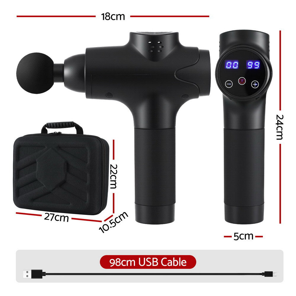 Everfit 30-Speed Rechargeable Massage Gun with 8 Attachments - Black