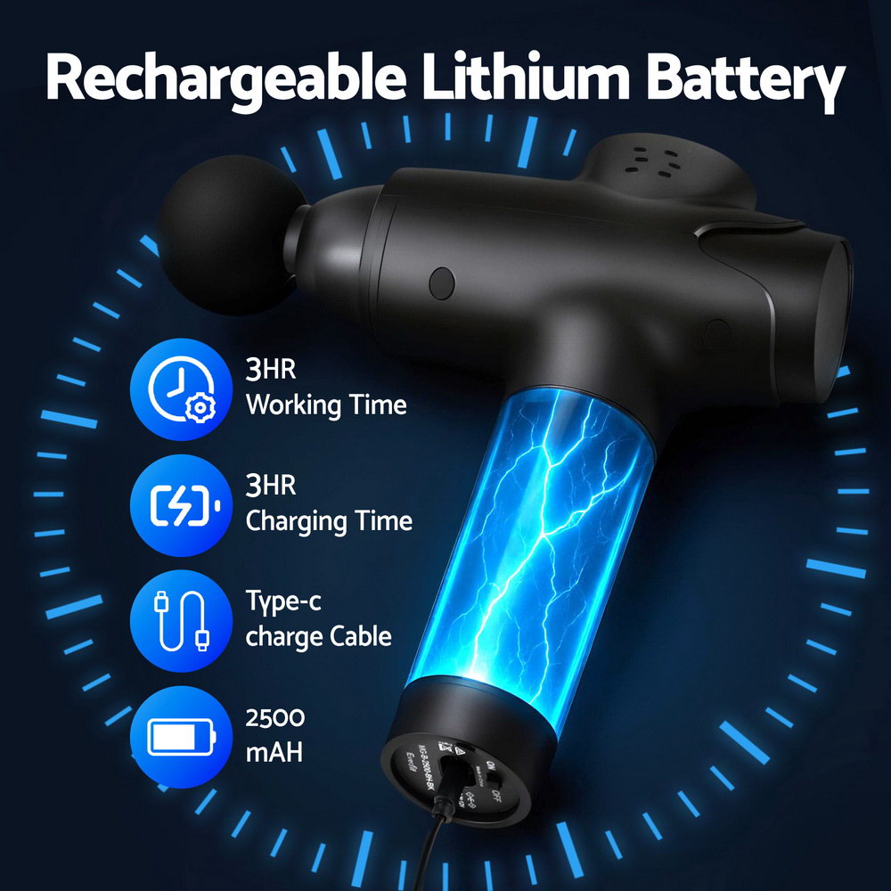 Everfit 30-Speed Rechargeable Massage Gun with 8 Attachments - Black