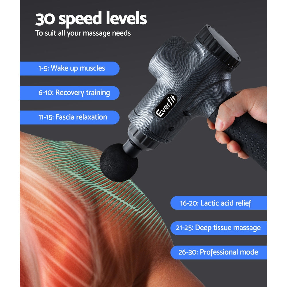 Everfit 30-Speed Muscle Massage Gun with 6 Attachments