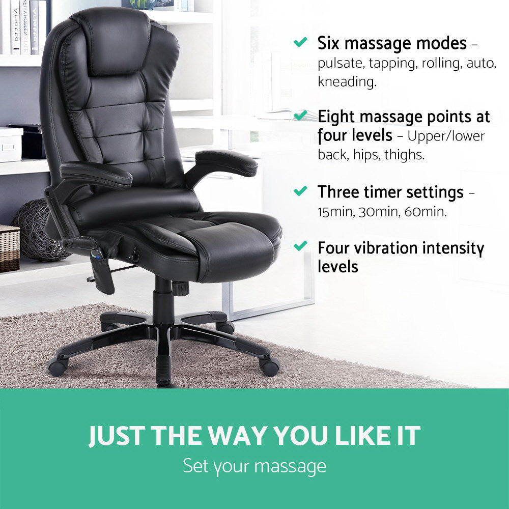 Massage Office Chair – 8-Point Black PU Leather