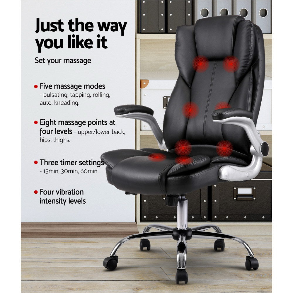 Massage Office Chair with 8-Point System – Black PU Leather