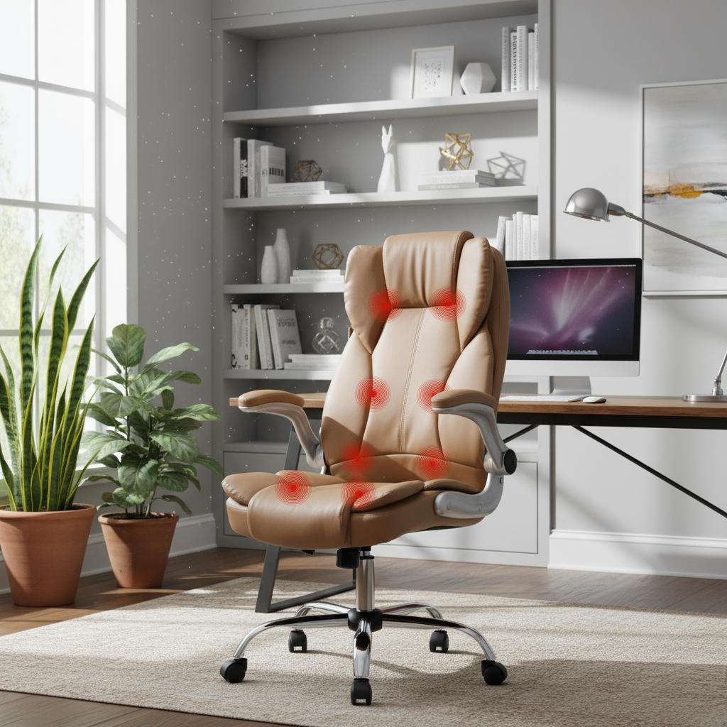 Deluxe 8-Point Massage Office Chair – Brown PU Leather