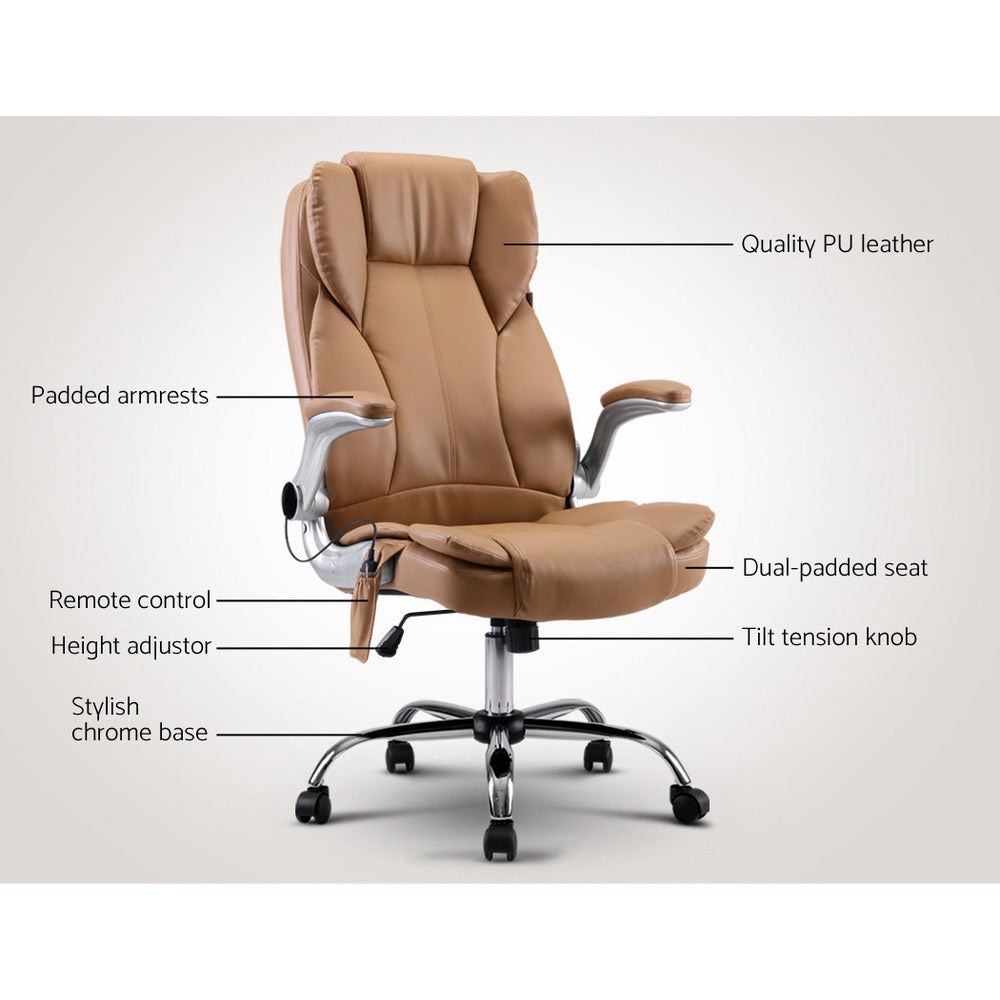 Deluxe 8-Point Massage Office Chair – Brown PU Leather