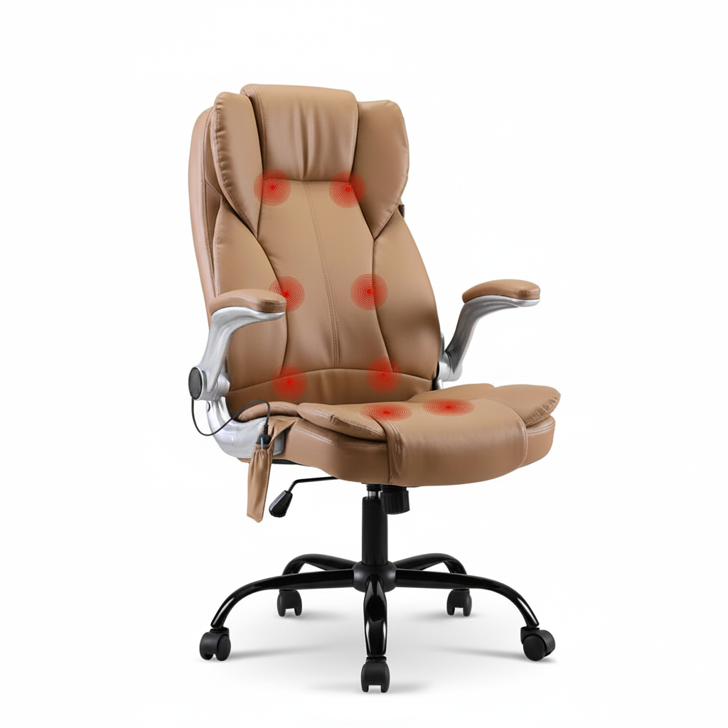 Deluxe 8-Point Massage Office Chair – Brown PU Leather