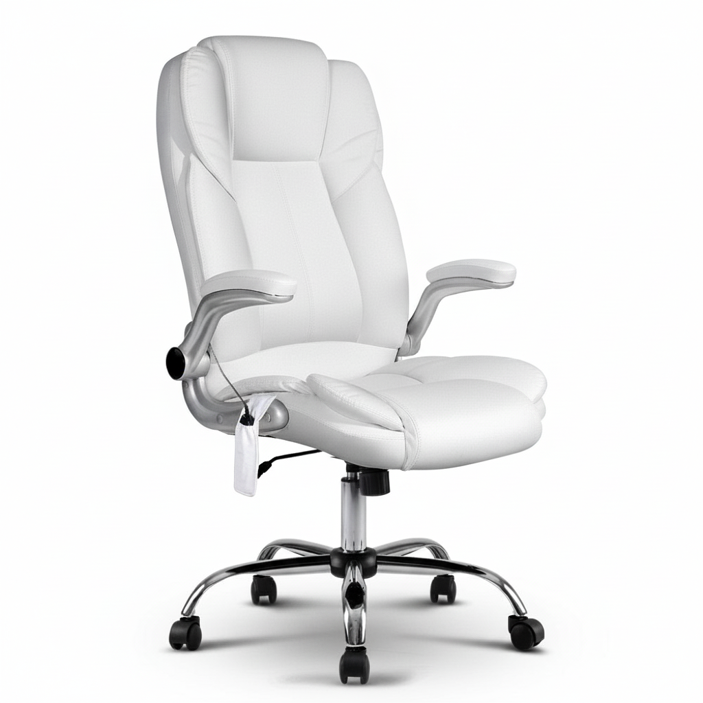 Ergonomic 8-Point Massage Office Chair – White PU Leather