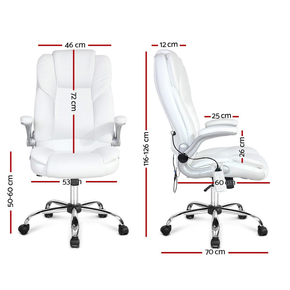 Ergonomic 8-Point Massage Office Chair – White PU Leather