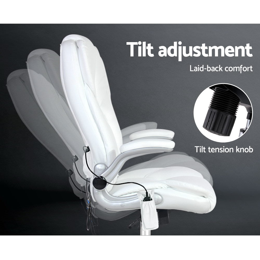 Ergonomic 8-Point Massage Office Chair – White PU Leather