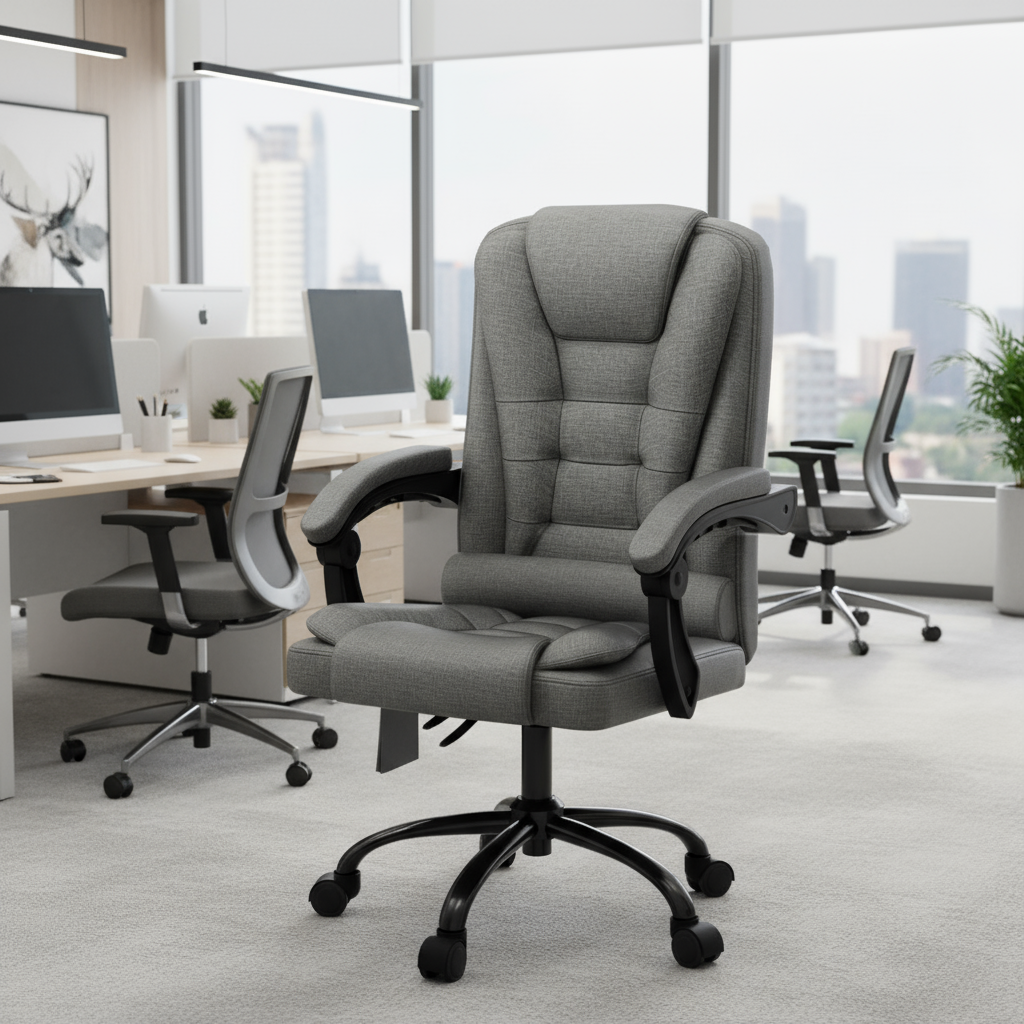 Ergonomic 2-Point Massage Office Chair – Grey Fabric Finish