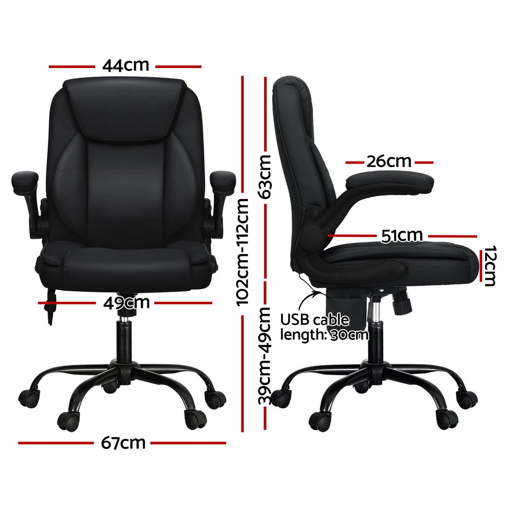 Ergonomic 2-Point Massage Office Chair – Black Leather