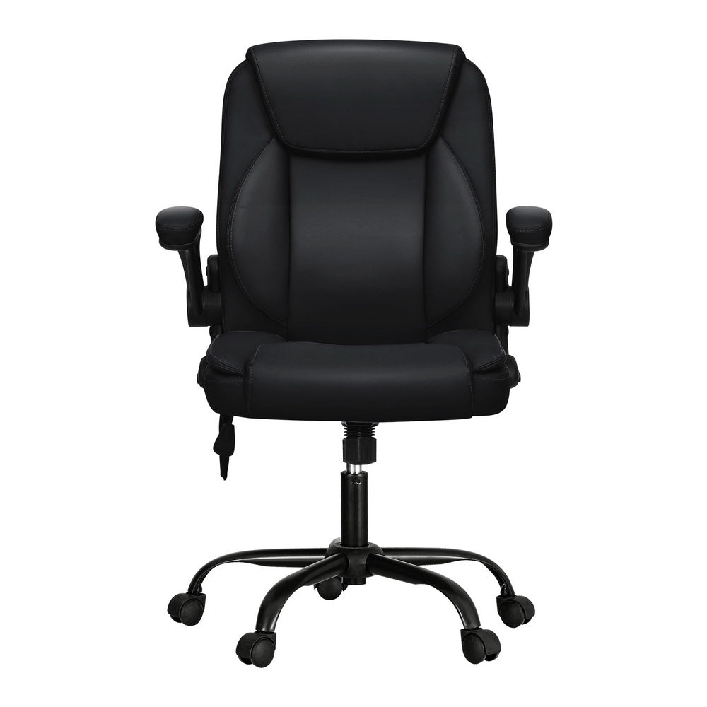 Ergonomic 2-Point Massage Office Chair – Black Leather