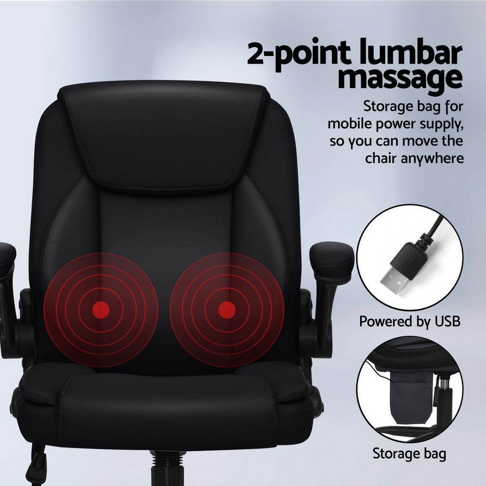 Ergonomic 2-Point Massage Office Chair – Black Leather