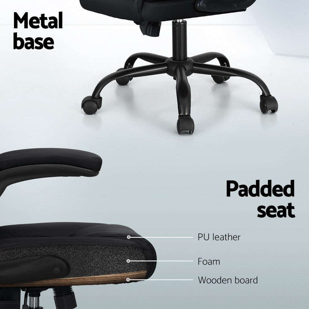 Ergonomic 2-Point Massage Office Chair – Black Leather