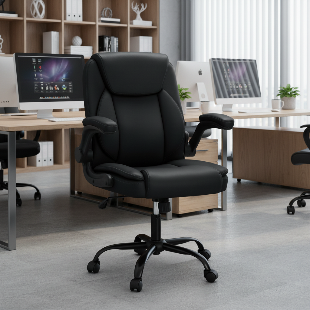 Ergonomic 2-Point Massage Office Chair – Black Leather