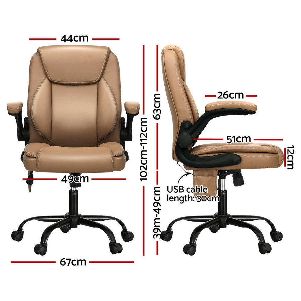 Ergonomic 2-Point Massage Office Chair – Mid Back Brown Leather