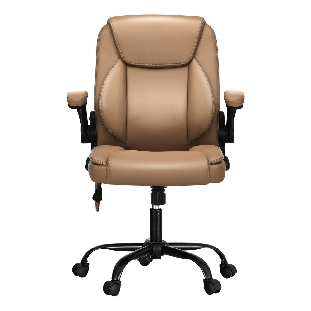 Ergonomic 2-Point Massage Office Chair – Mid Back Brown Leather